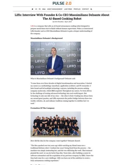 Liffo: Interview With Founder & Co-CEO Massimiliano Delsante About The AI-Based Cooking Robot