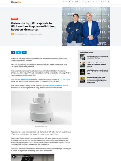 Italian startup Liffo expands to U.S., launches AI-powered kitchen robot on Kickstarter