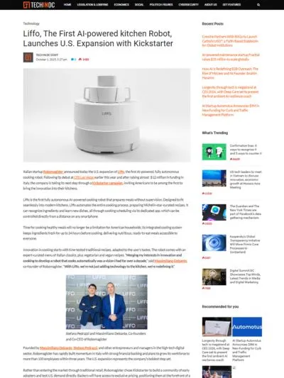 Liffo, The First AI-powered kitchen Robot, Launches U.S. Expansion with Kickstarter