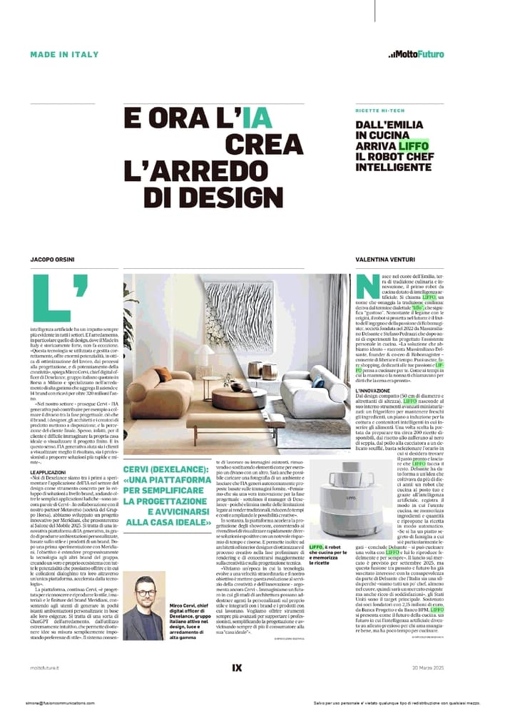 Dall’Emilia in cucina arriva LIFFO, il robot chef intelligente