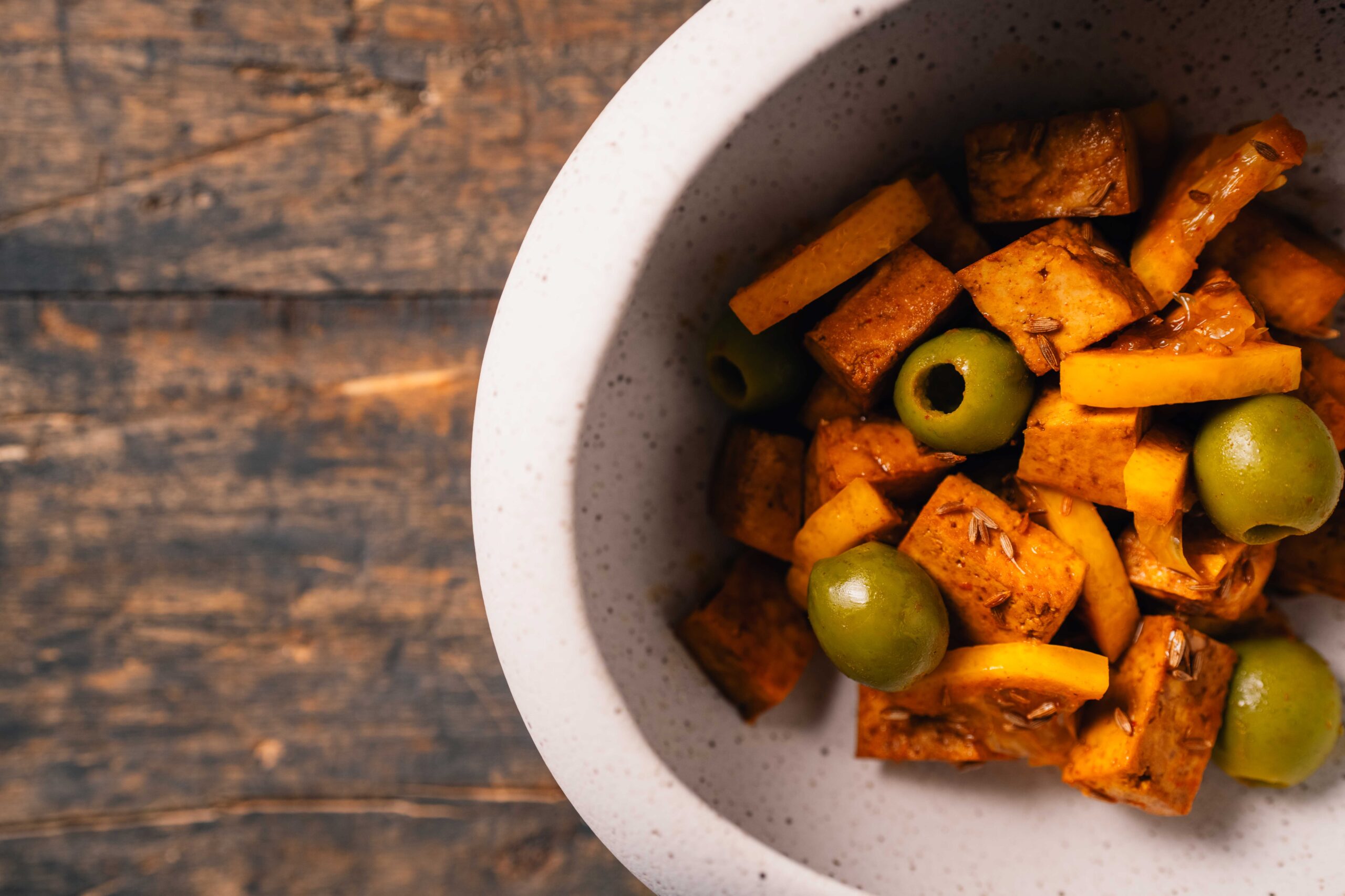 Spiced lemon and olive tofu