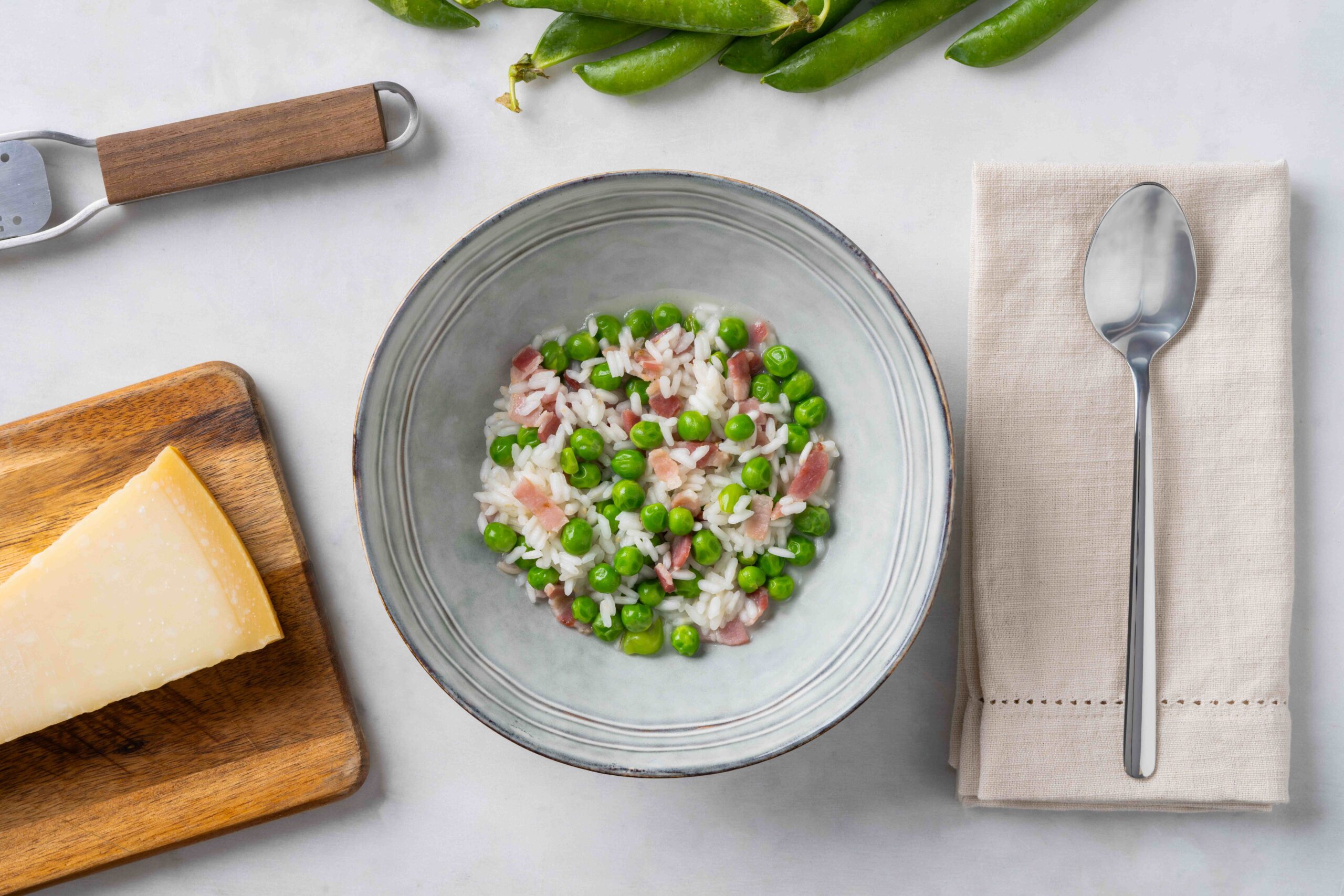 Rice, bacon and peas