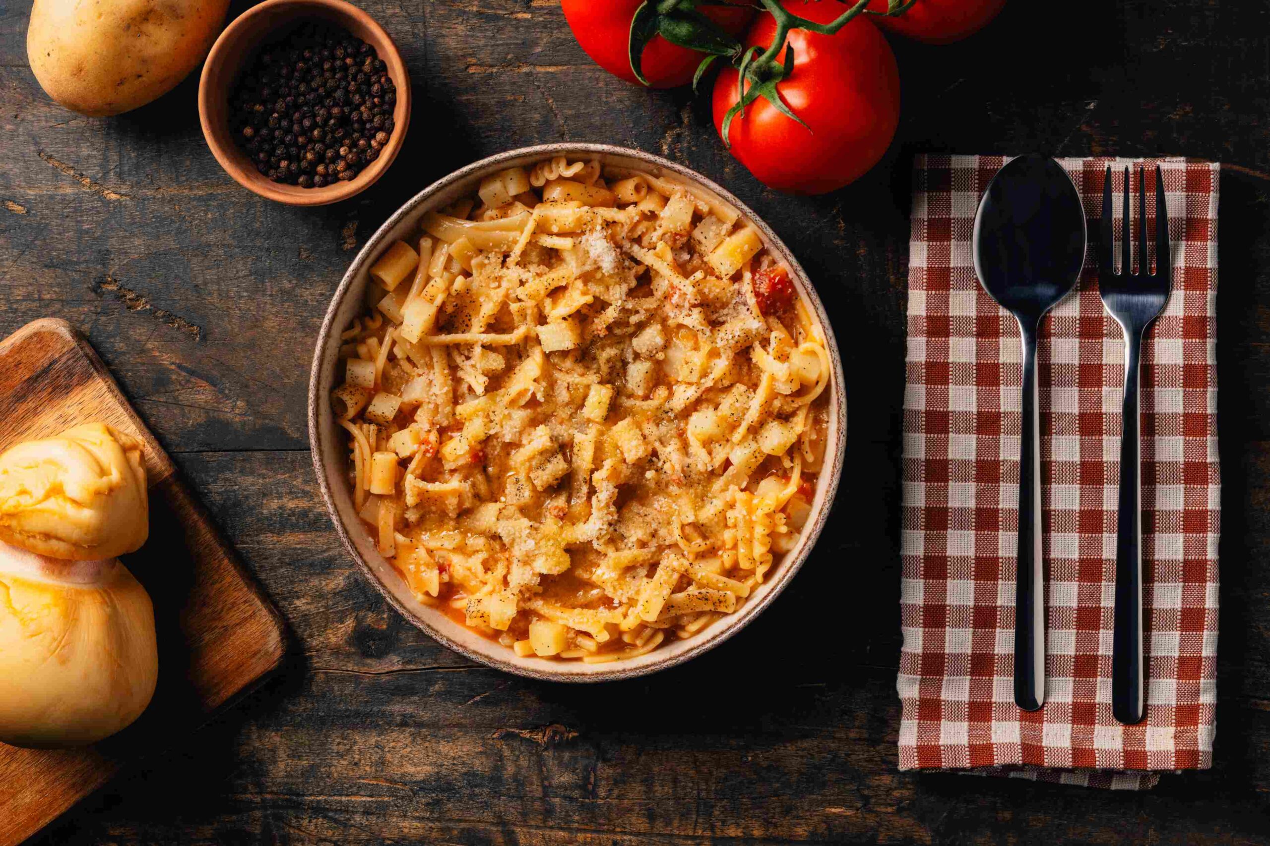 Pasta with potatoes and provola