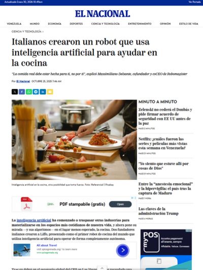 Italianos crearon un robot que usa inteligencia artificial para ayudar en la cocina