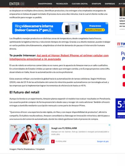 Amazon abre su primera tienda operada completamente por robots